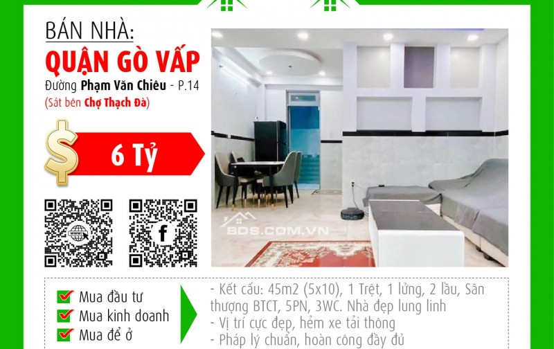 ✅  Bán gấp nhà 5PN, HXH, vị trí vàng Phạm Văn Chiêu, Gò Vấp - Giá 6 tỷ